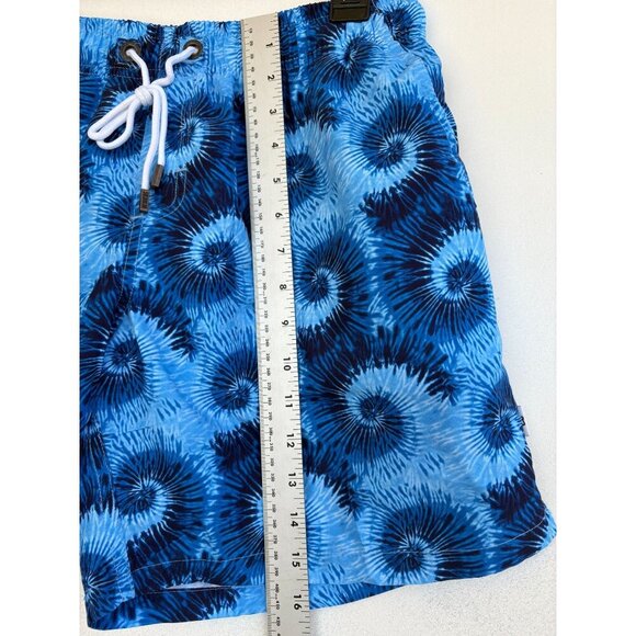Bonni Beemers Mens Large Blue Tie-Dye Swim Shorts With Elastic Waist & Drawstrin - Picture 5 of 7